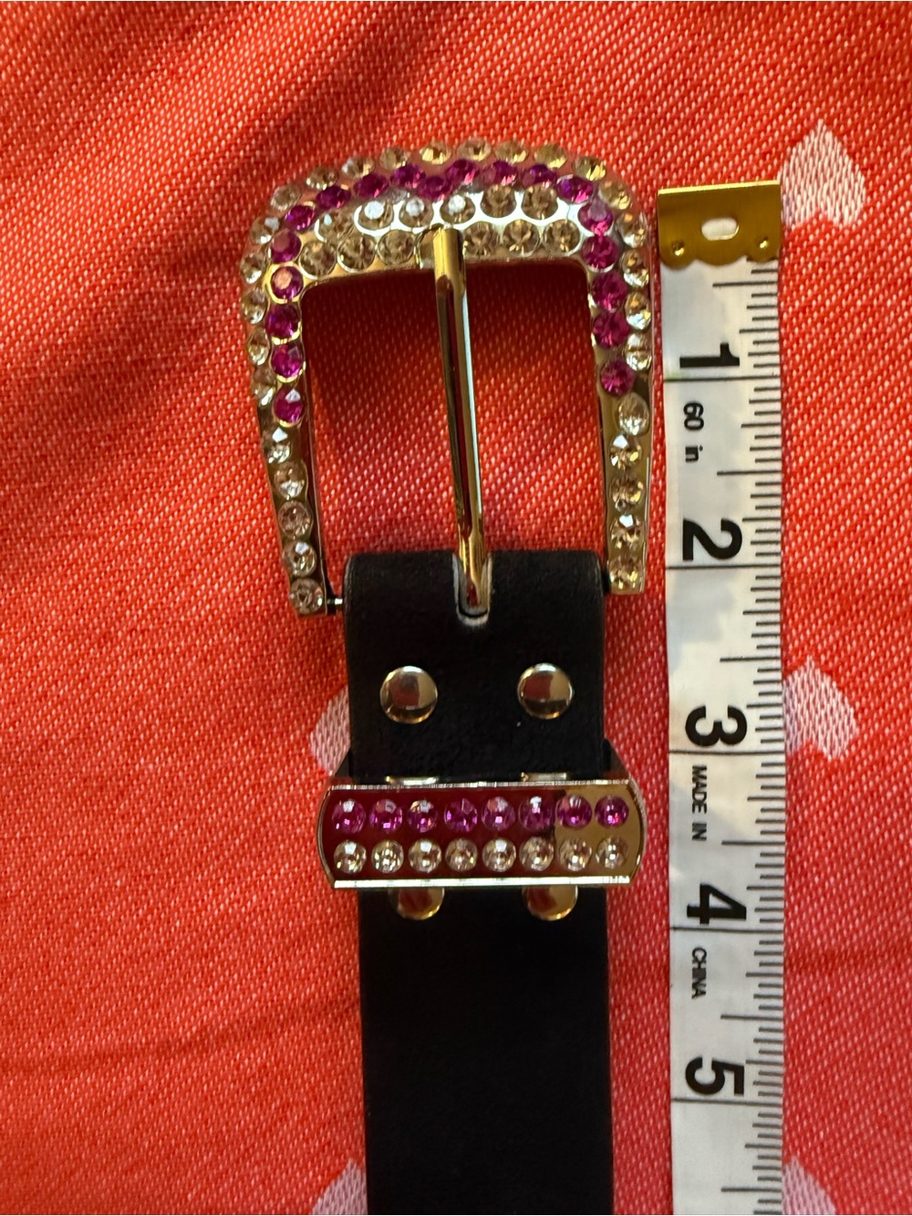 Women's Black Belt with Pink and Sliver Crystal Buckle